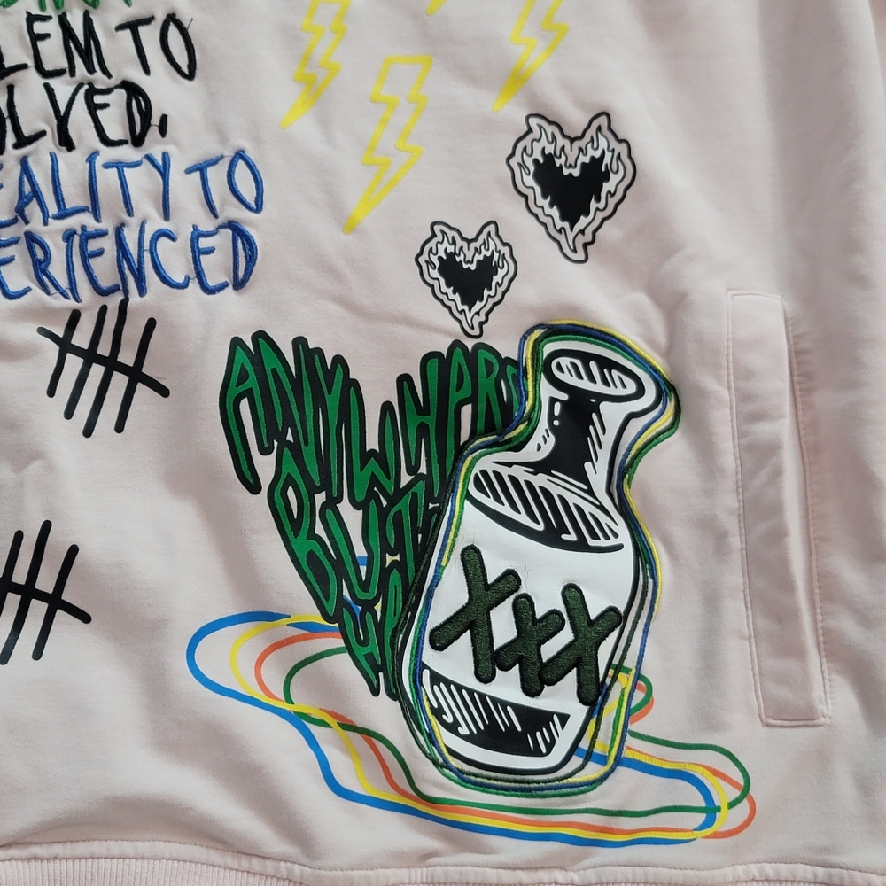 Offbeat Embroidered Graphic Pink Hoodie for Men - Picture 9 of 13
